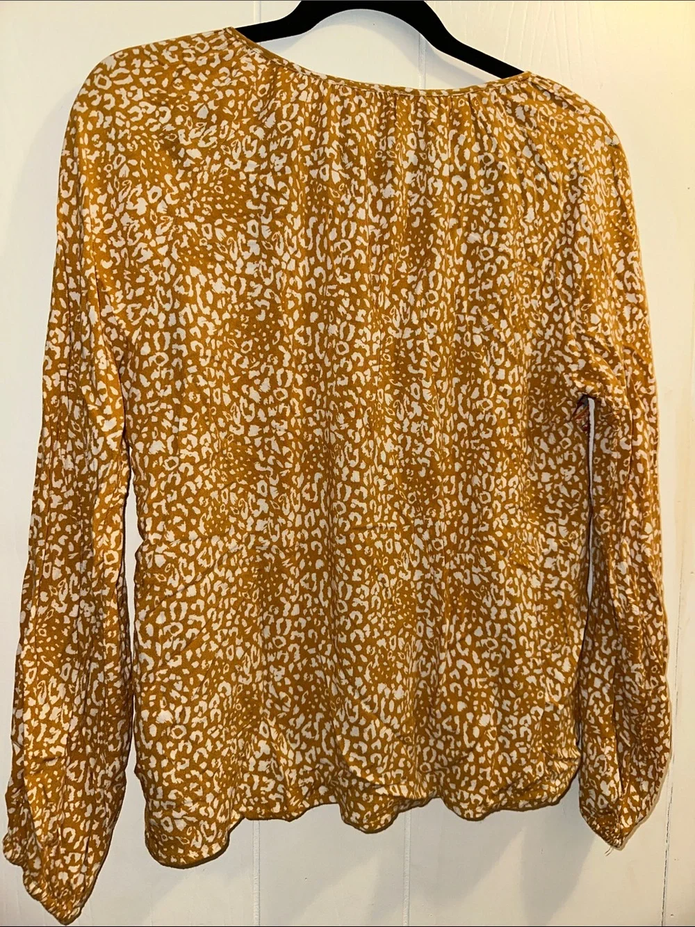 Savanna Jane Mustard Printed Peasant Blouse with Embroidered Yoke